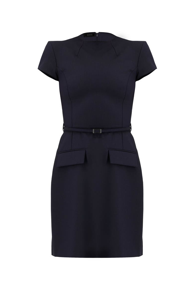 Short Dress with Belt And Faux Pockets, Alternate, color, Navy Blue