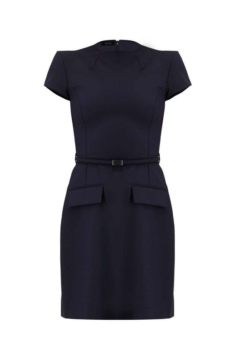IVONNE Short Dress with Belt And Faux Pockets, Alternate, color, Navy Blue