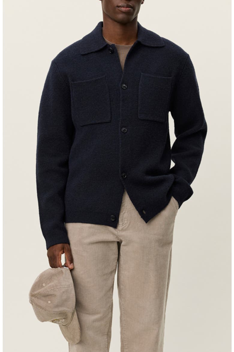 Fischer Wool Milano Knit Overshirt, Main, color, DARK NAVY