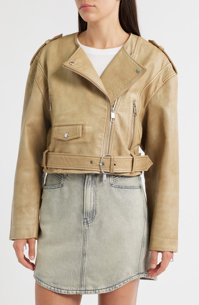 BOSS Orange Sadora Leather Biker Jacket, Alternate, color, 