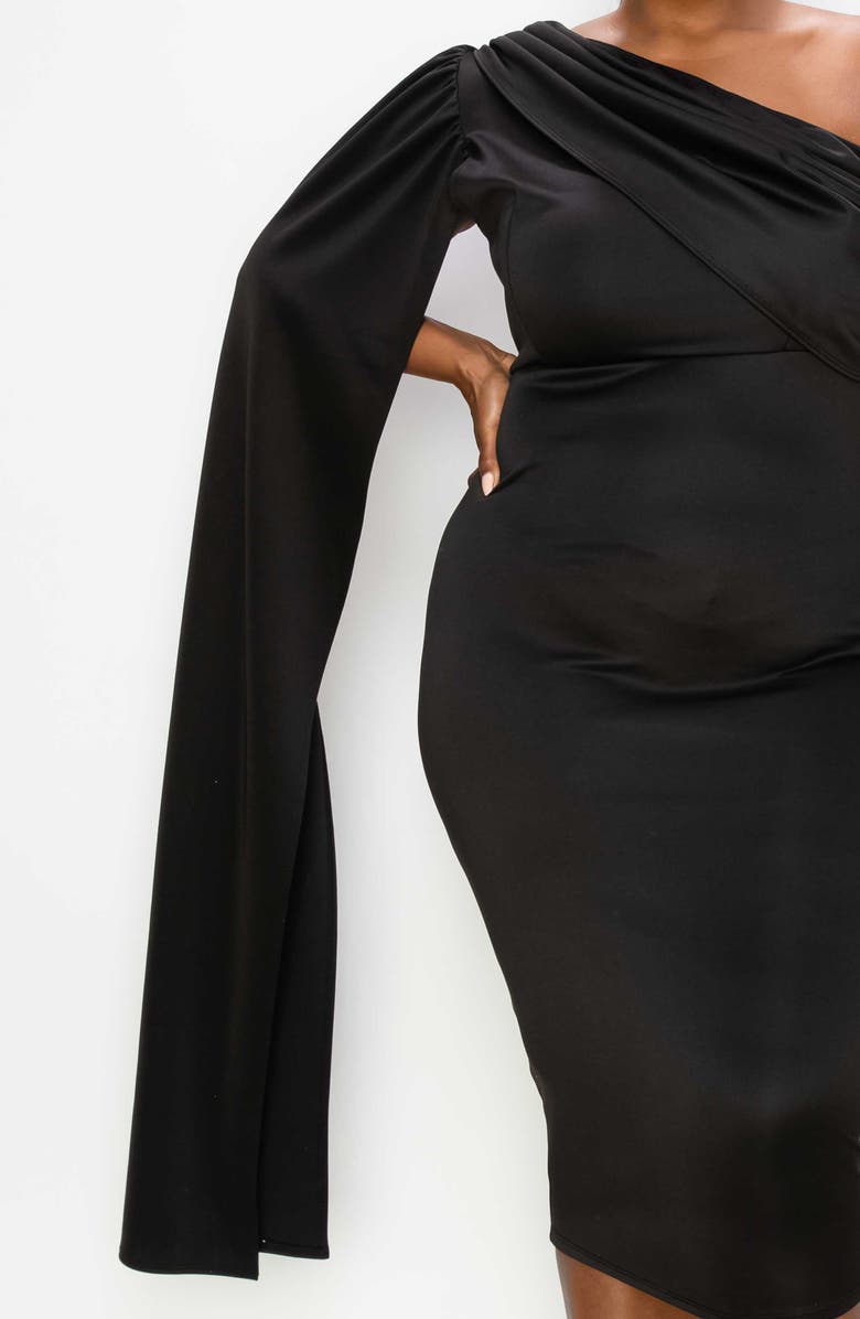 L I V D Spade One-Shoulder Cape Dress, Alternate, color, Black