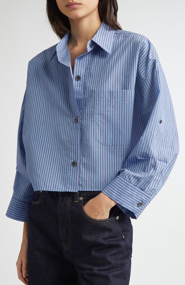 TWP Next Ex Stripe Crop Button-Up Shirt, Alternate, color, 