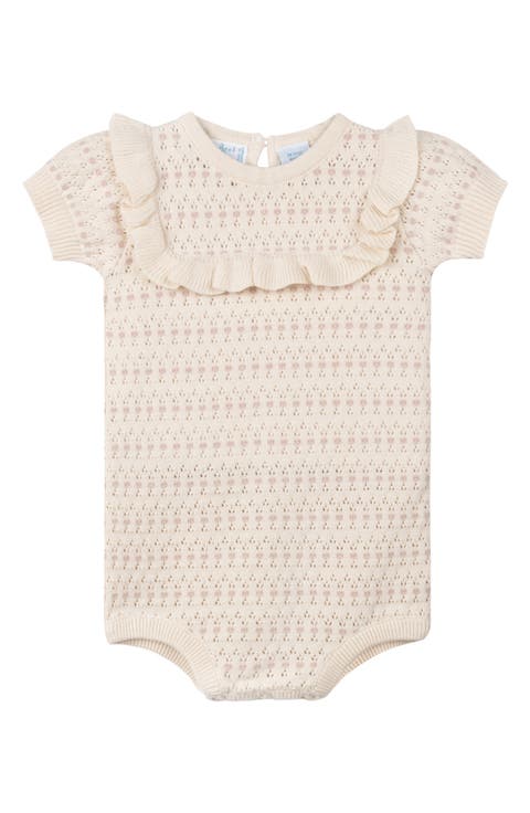 Floral Jacquard Pointelle Knit Cotton Bodysuit (Baby)