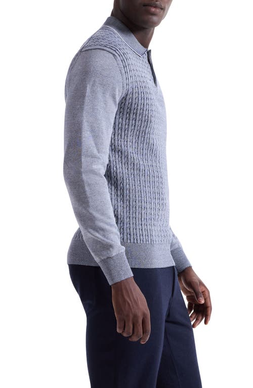 Bugatchi Cable Stitch Cotton Blend Polo Sweater In Blue