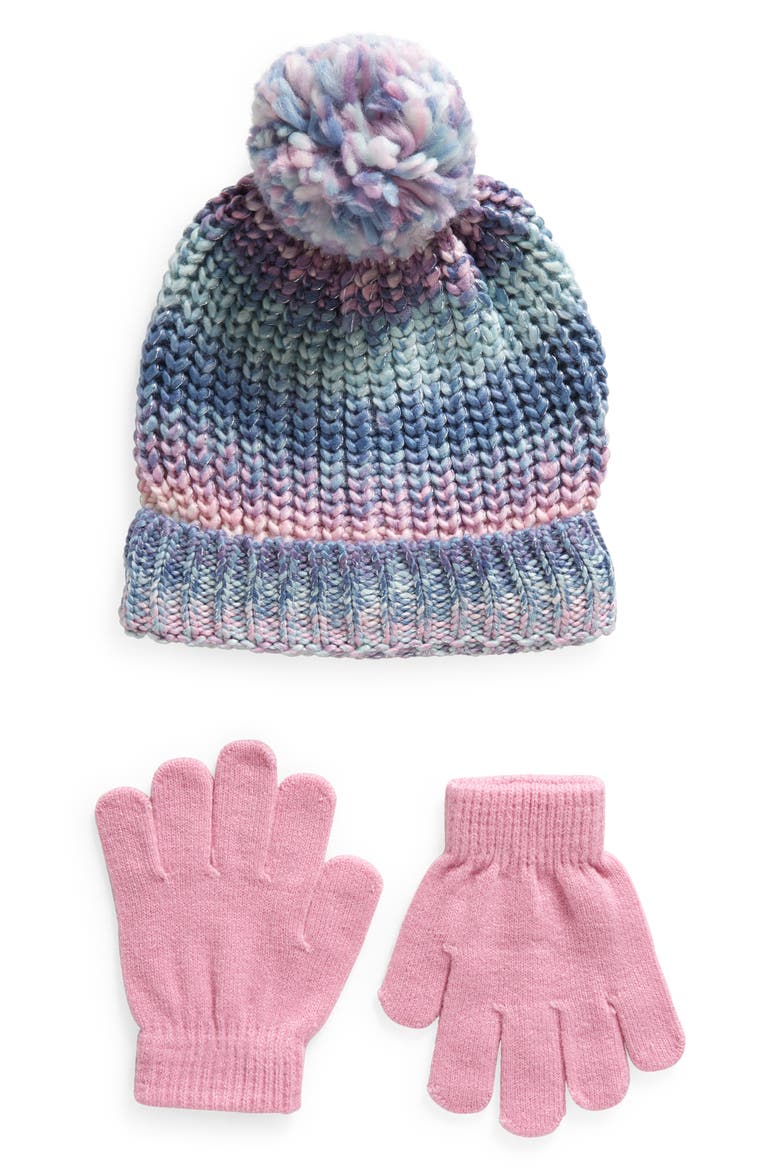Kids' Pom Beanie & Gloves Set, Main, color, BLUE COMBO