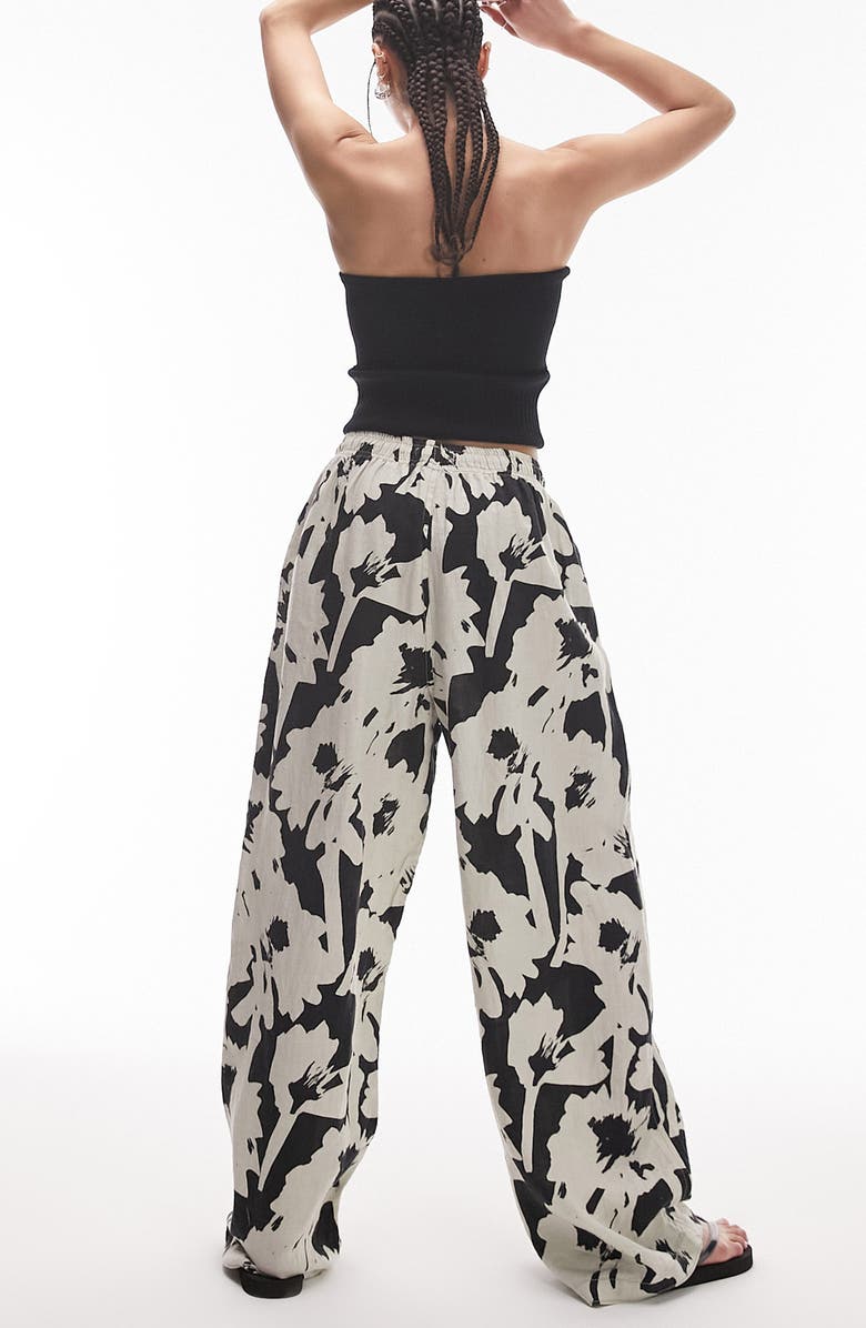 Topshop Floral Linen Drawstring Pants, Alternate, color, White Multi