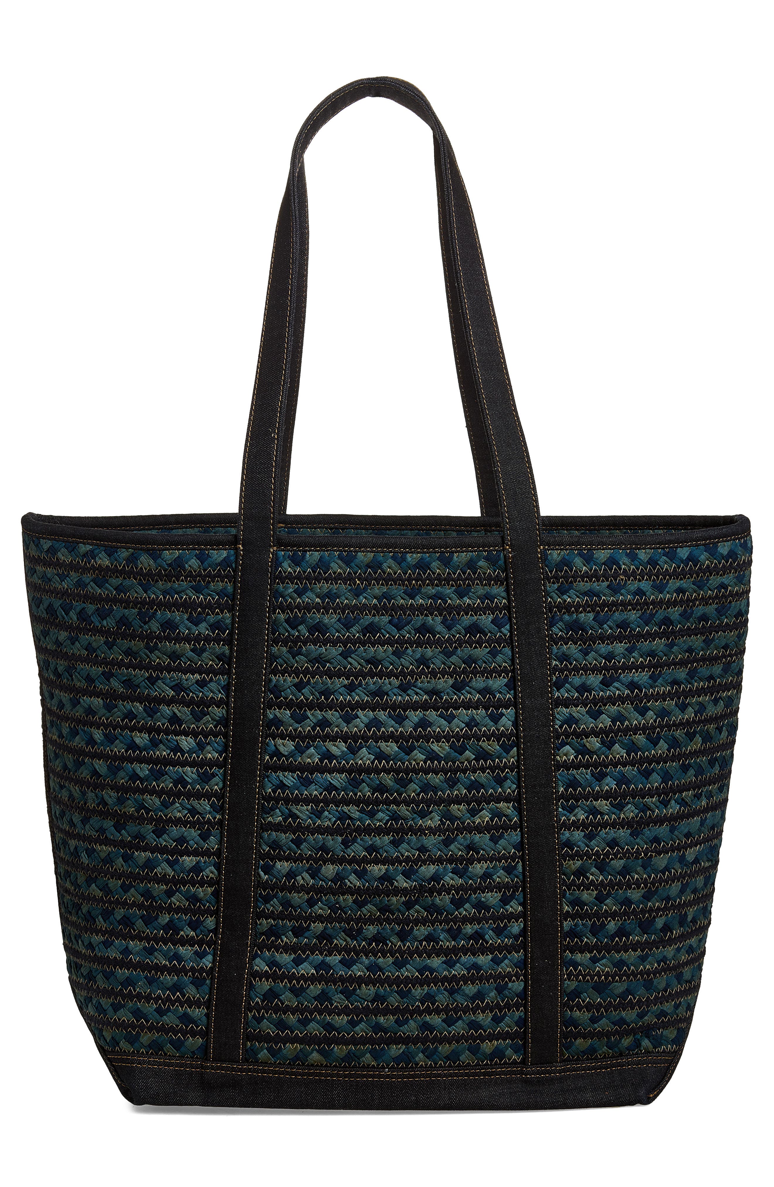 Double RL Banks Braided Cotton Beach Tote, Alternate, color, Navy Multi