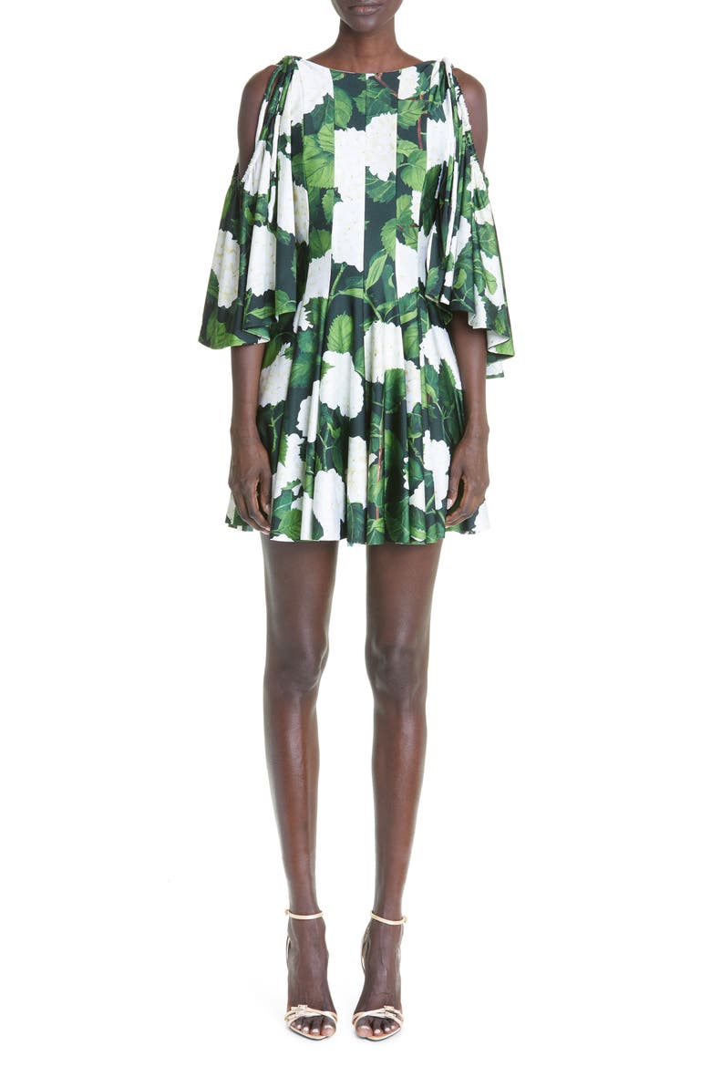 Hydrangea Cold Shoulder Jersey Dress, Main, color, DARK GREEN/ IVORY