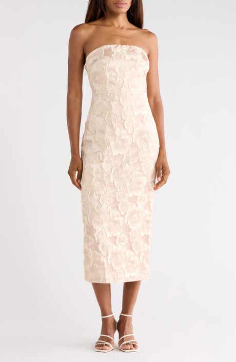 Lulus Isla Floral Jacquard Strapless Midi Dress