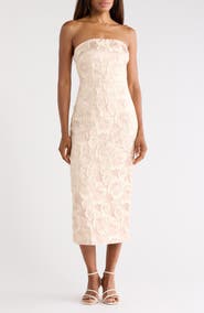 Lulus Isla Floral Jacquard Strapless Midi Dress
