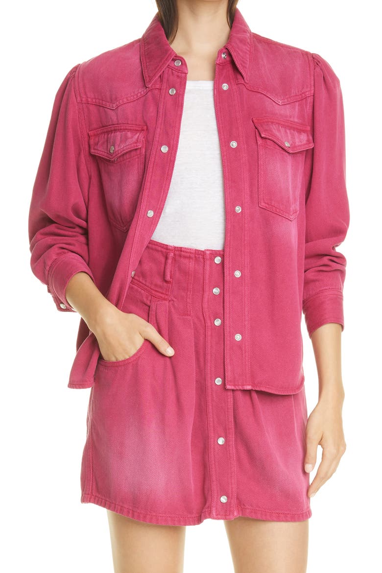 Tahisli Denim Shirt, Main, color, RASPBERRY
