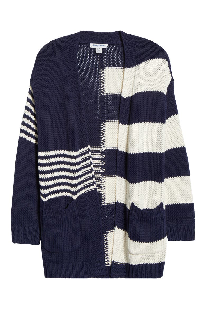 Boardwalk Stripe Cotton Open Front Cardigan, Alternate, color, COASTLINE