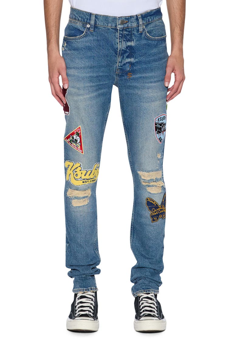 Van Winkle Rodeo Patch Ripped Skinny Jeans, Main, color, DENIM