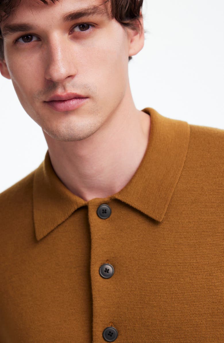 Madewell Three-Button Merino Wool Polo Sweater, Alternate, color, Rich Camel