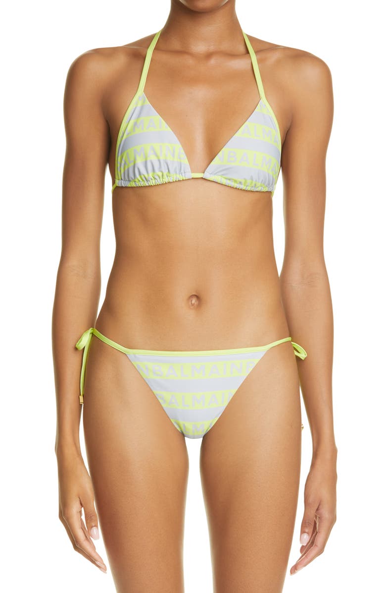 Balmain Logo Stripe Two-Piece Swimsuit, Main, color,