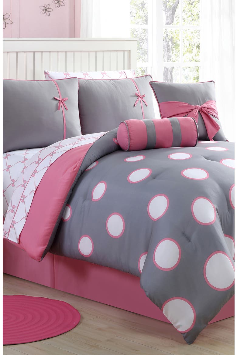 Sophie Polka Dot Bed-in-a-Bag Comforter Set - Twin, Main, color, PINK