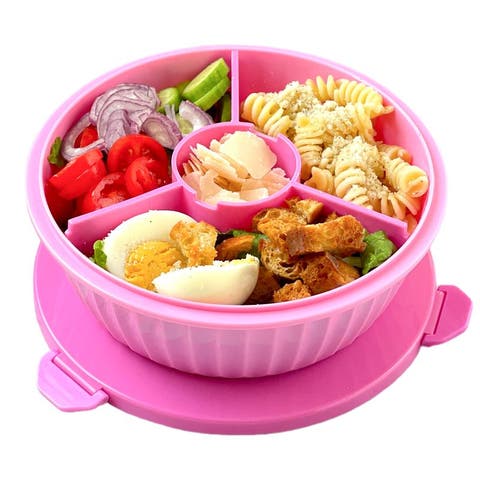 Bento-Style Salad Bowl with 3-Part Divider and Dip Cup