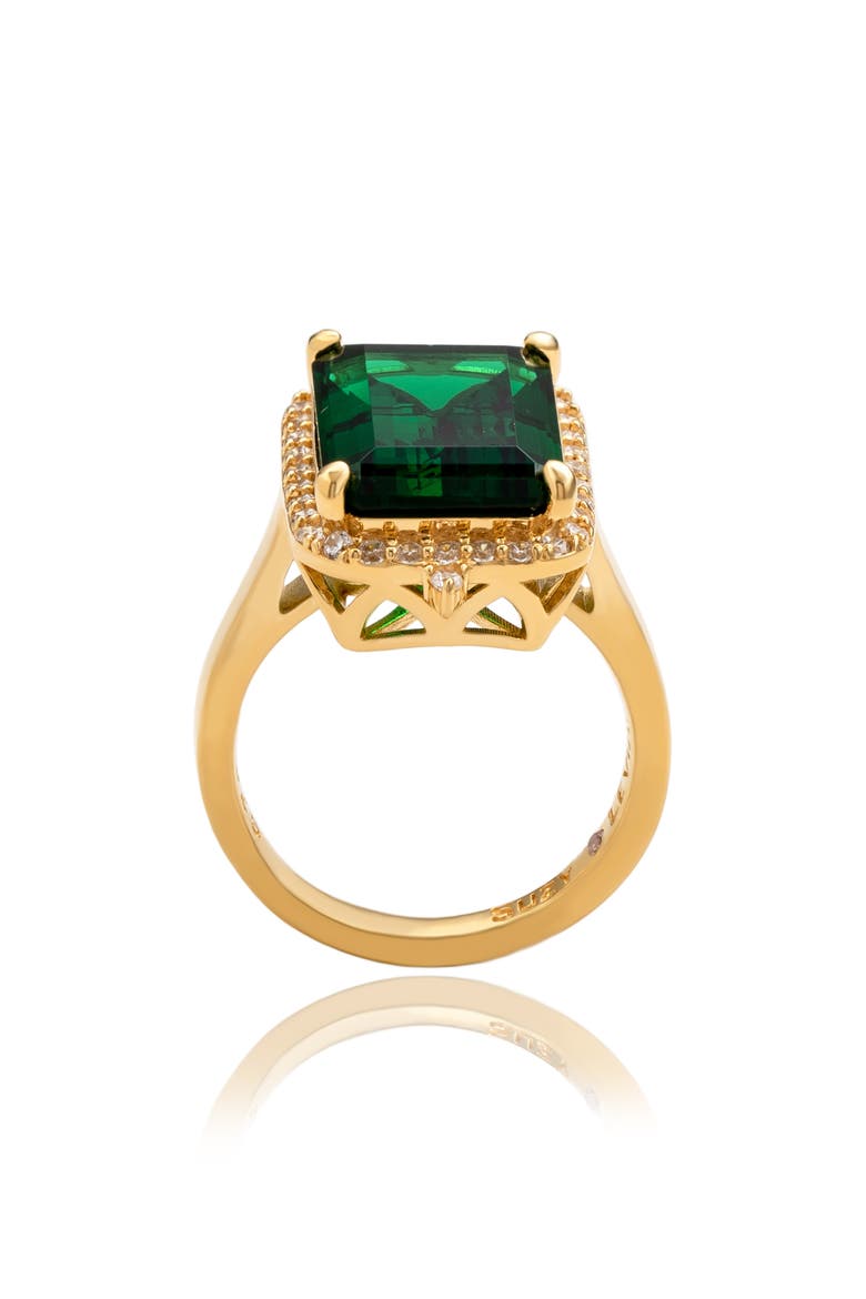 Halo Emerald Cut Cubic Zirconia Ring, Alternate, color, GREEN