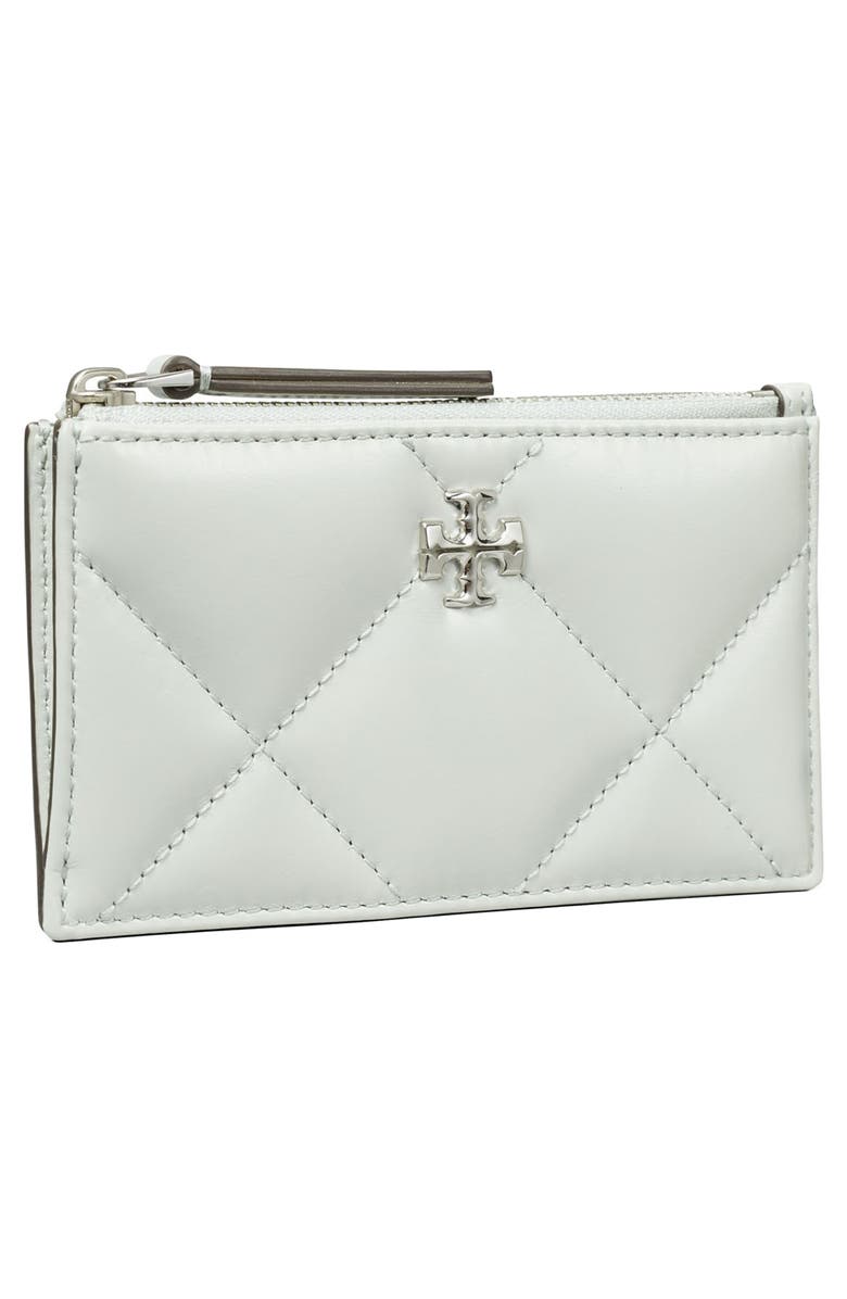 Tory Burch Kira Diamond Quilted Leather Zip Card Case, Alternate, color, Light Titanium