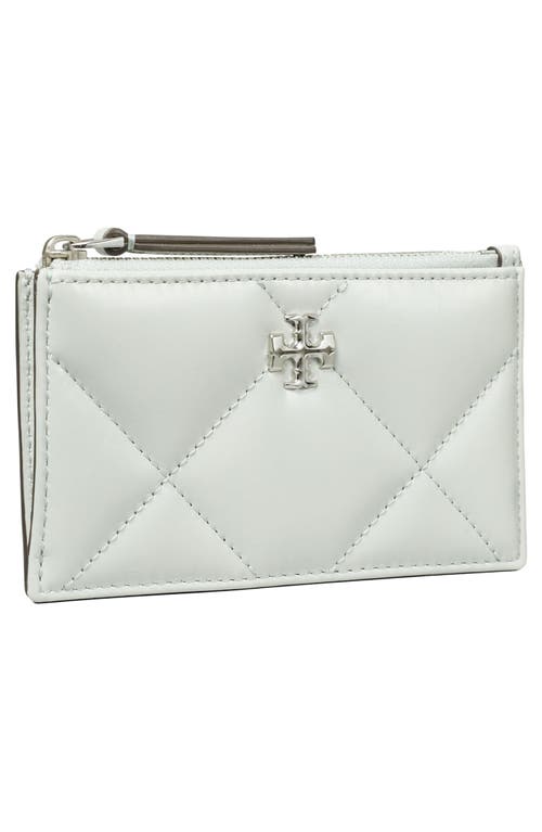 Tory Burch Kira Diamond Quilted Leather Zip Card Case In Silver