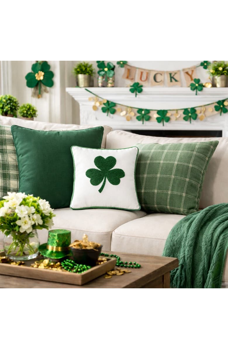 C&F Home 3 Leaf Clover St. Patrick
s Hooked Throw Pillow, 10" x 10", Alternate, color, Green