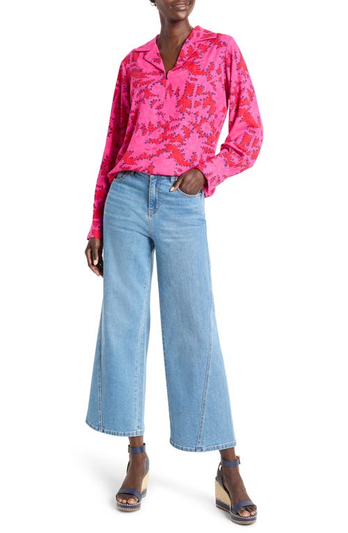 Nic + Zoe Clashy Petals Poet Blouse In Pink Multi