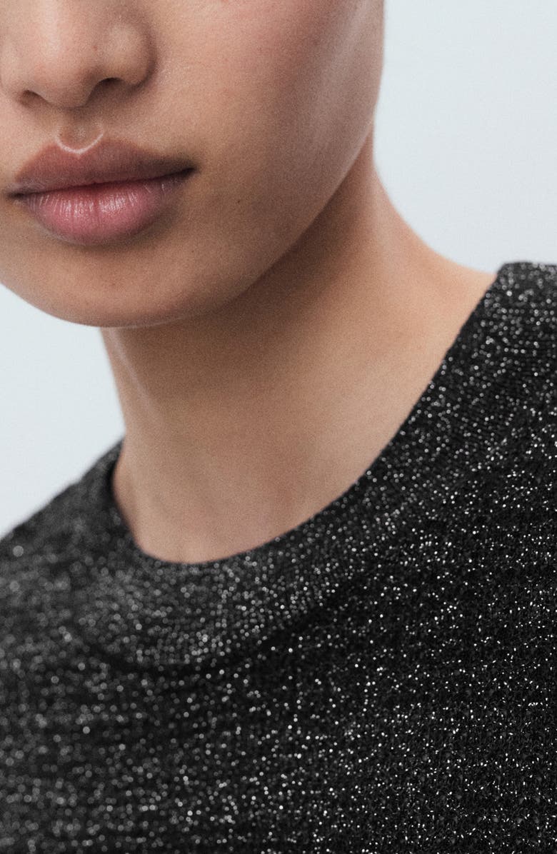 MANGO Short Sleeve Metallic Crewneck Sweater, Alternate, color, Black