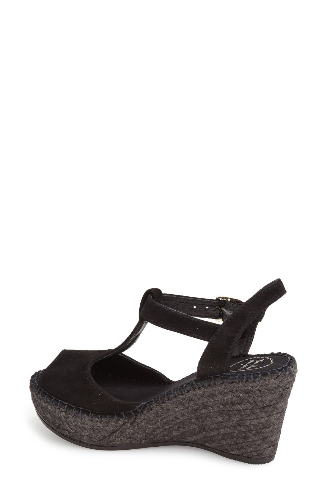 Lidia T-Strap Espadrille Wedge, Alternate, color, BLACK SUEDE