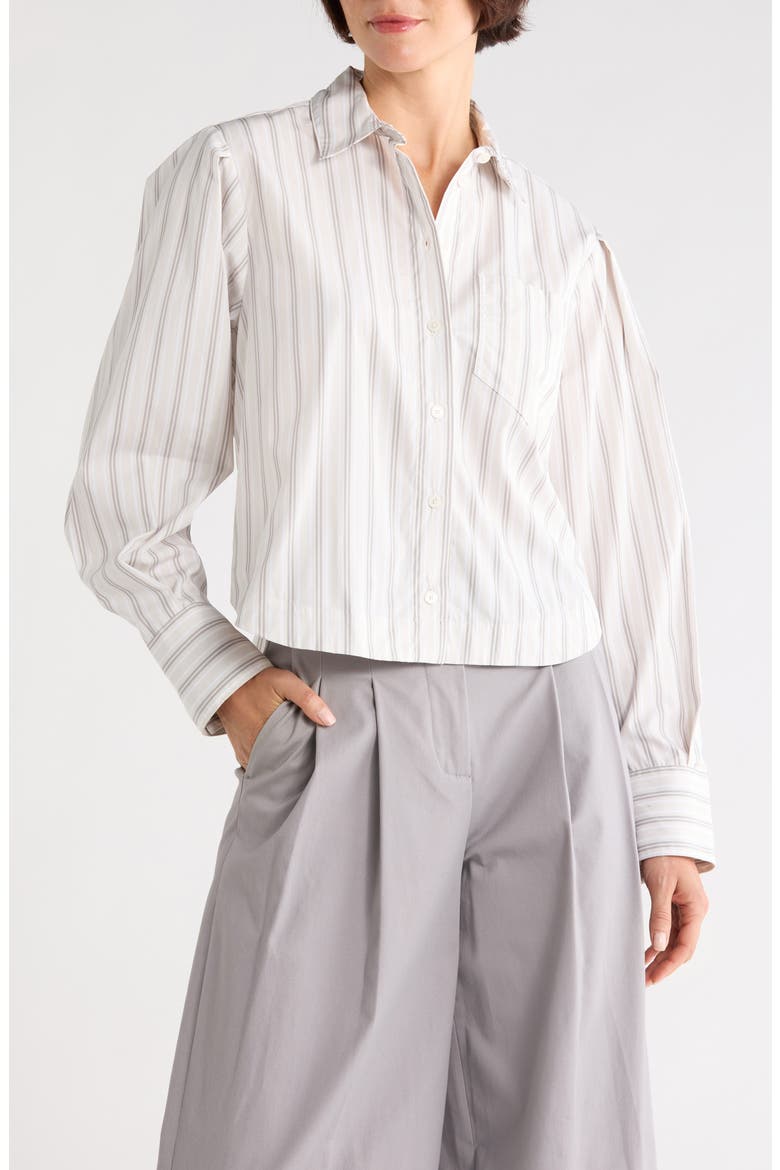 Estrella Striped Button-Up Shirt, Main, color, WHITE/ GREY STRIPE