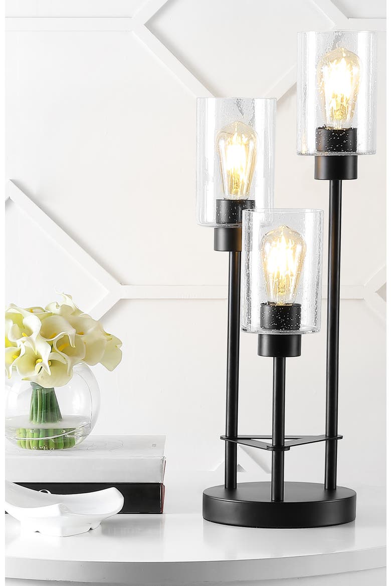 Axel Modern 3-Light Iron/Seeded Glass Modern Industrial LED Table Lamp, Alternate, color, Black
