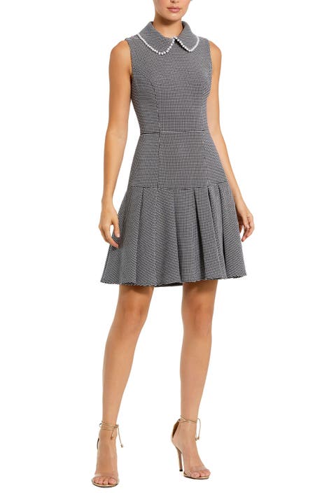 Sleeveless Collared Bouclé Mini Dress With Pleats