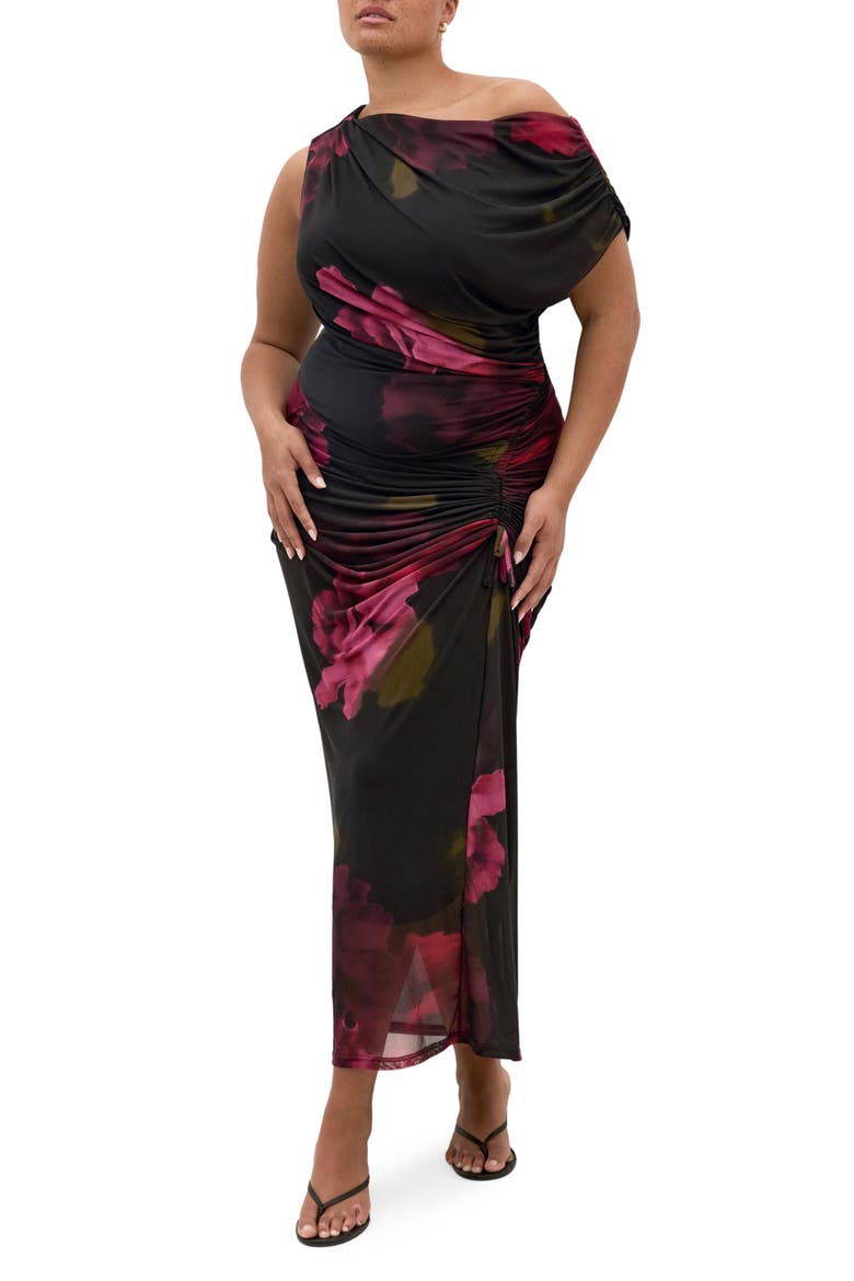 one sleeve mesh dress One Shoulder Mesh Insert Midi Dress