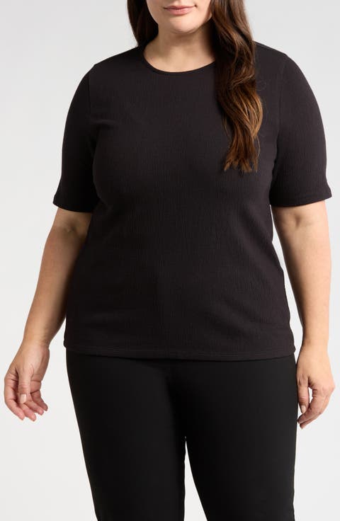Crinkled Jersey Crewneck Top (Plus)