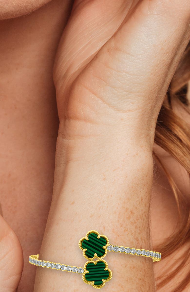 CZ by Kenneth Jay Lane Cubic Zirconia & Semiprecious Stone Bypass Bracelet, Alternate, color, Green/ Clear Gold