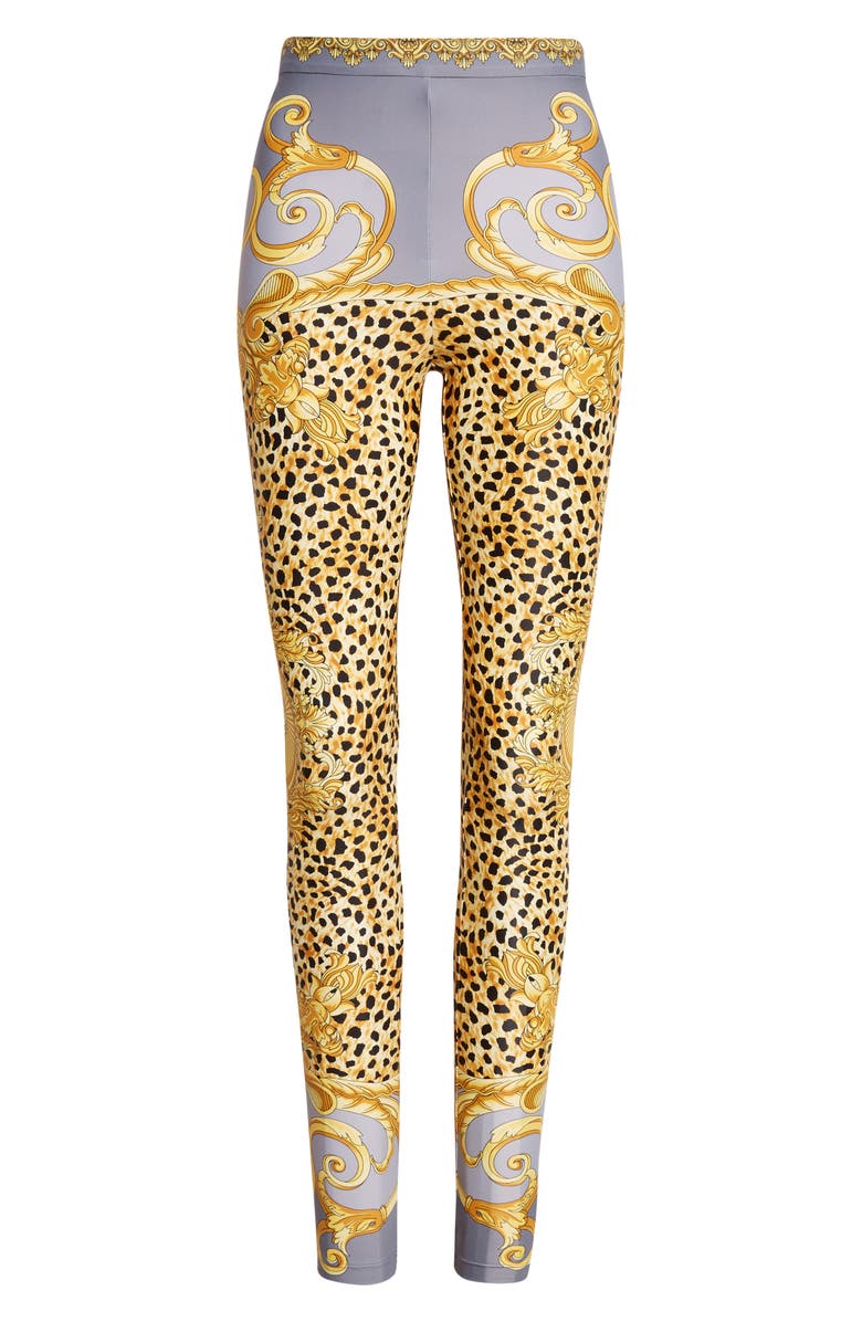 Versace Cheetah Foulard Print Leggings, Alternate, color, Light Grey Elephant Grey