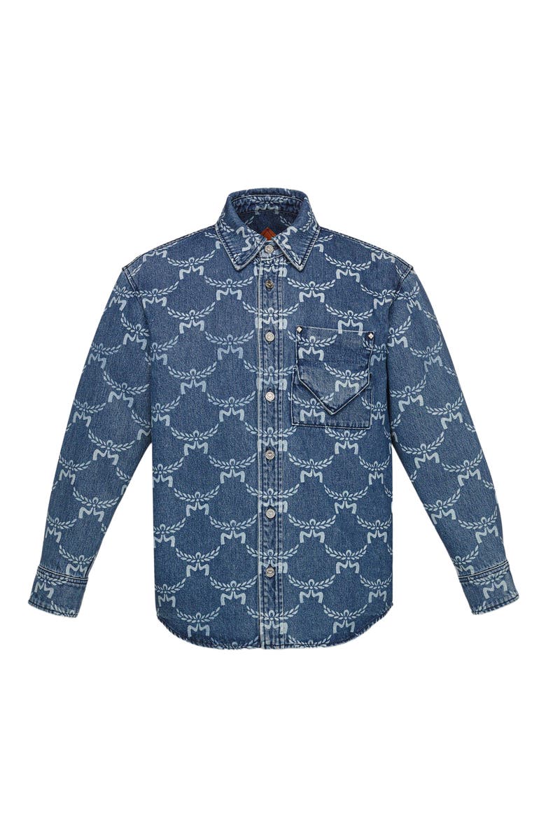 MCM Lauretos Monogram Denim Shirt, Alternate, color, Indigo