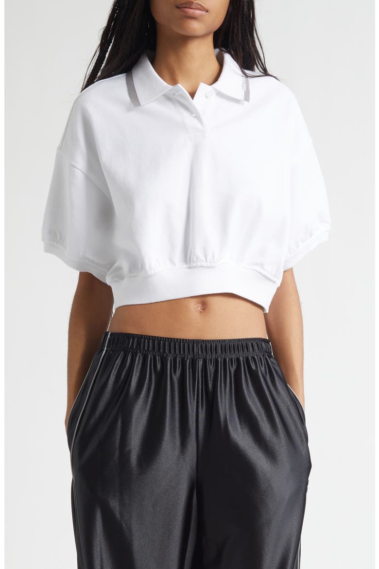 Cinched Crop Cotton Polo, Main, color, WHITE