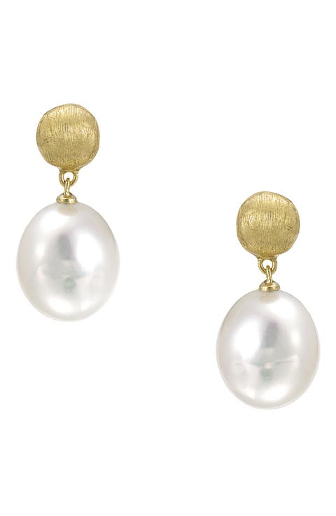 Africa 18K Yellow Gold & Pearl Small Drop Earrings