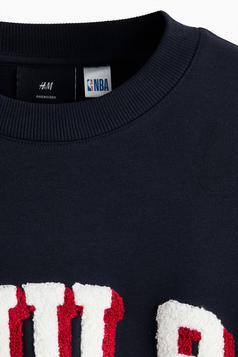 Oversized Fit Printed Sweatshirt, Alternate, color, Navy blue/NBA