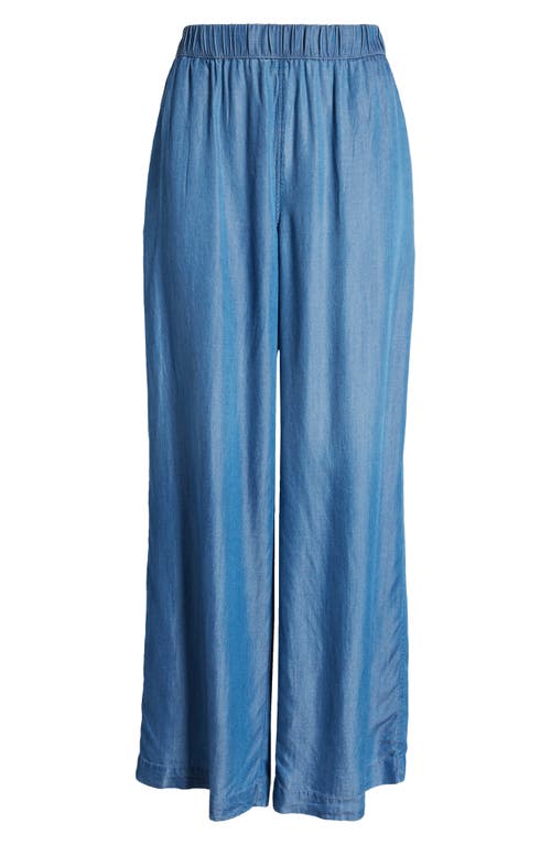 Caslon Drawstring Wide Leg Chambray Pants In Blue