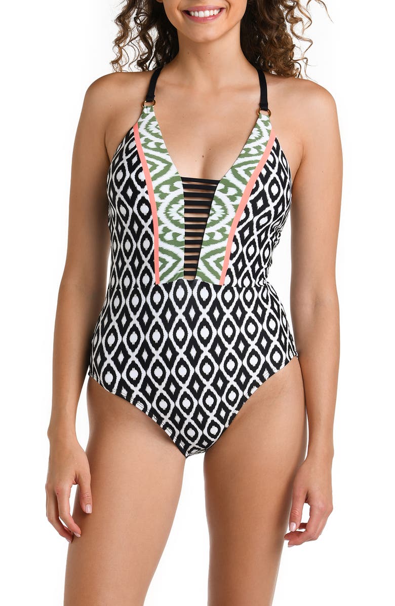 La Blanca Strappy Plunge One-Piece Swimsuit, Main, color,