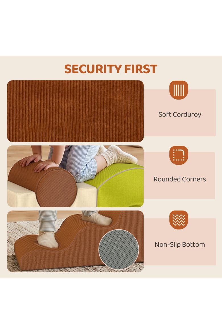 5-Piece Foam Climbing Blocks, Non-Slip Indoor Play Set, Ages 3-6, Alternate, color, Brown
