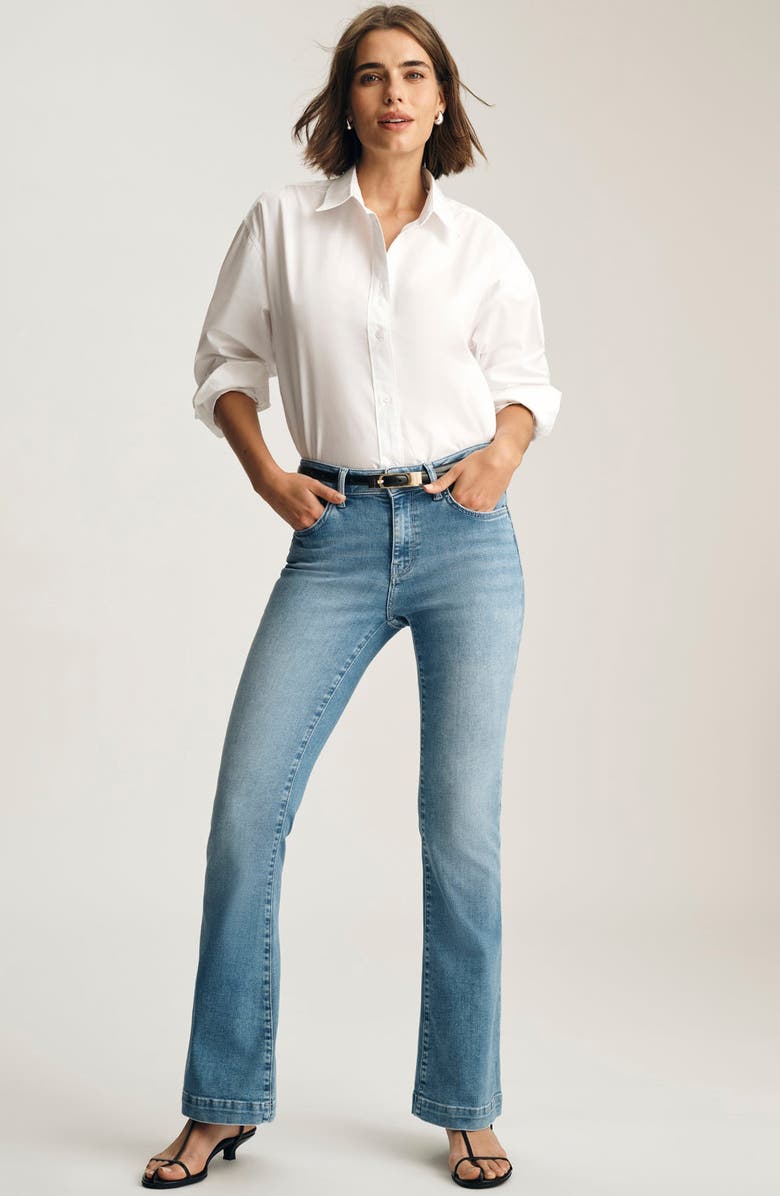 Mavi Jeans Sydney Mid Rise Flare Jeans, Alternate, color, Mid Blue Feather Blue