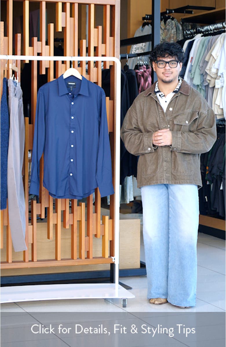 Tech Slim Fit Solid Navy Performance Button-Down Shirt, sales video thumbnail