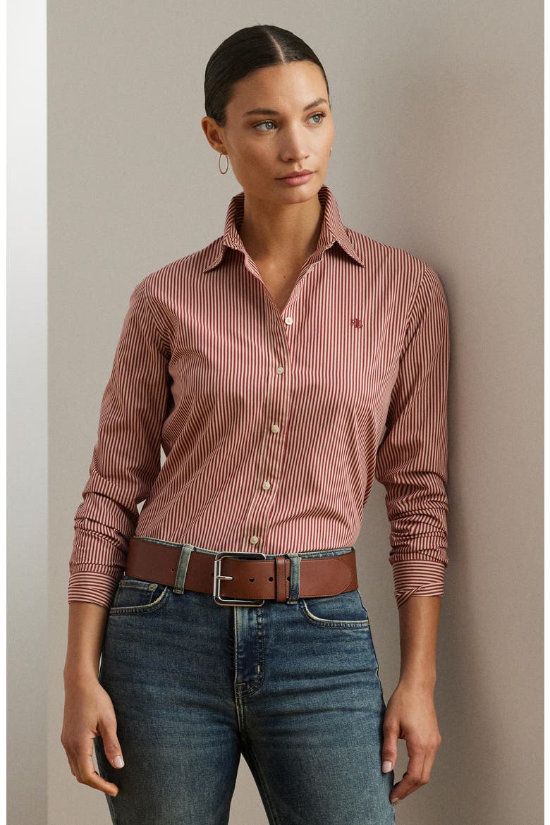 Classic Fit Stripe Broadcloth Button-Up Shirt, Alternate, color, RED/ CREAM