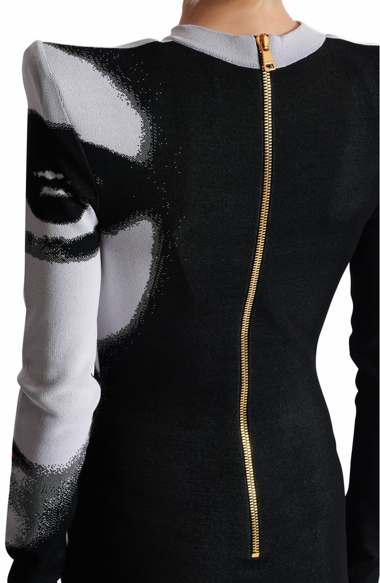 Balmain Jacquard Knit Dress With Face Motif, Alternate, color, White