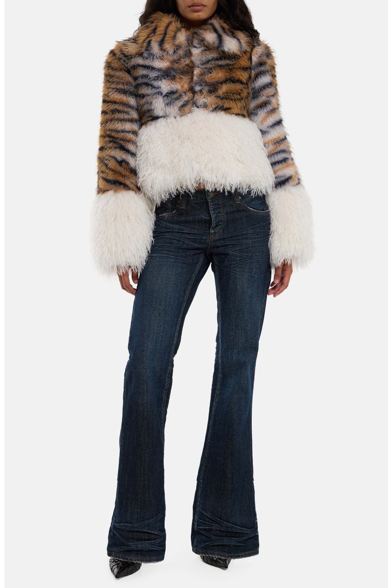 Tiger Stripe Faux Fur Jacket, Alternate, color, BROWN