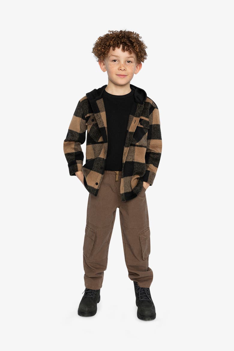 Flannel Fleece Hood Chest Pocket Shirt, Alternate, color, Brown and Black Plaid