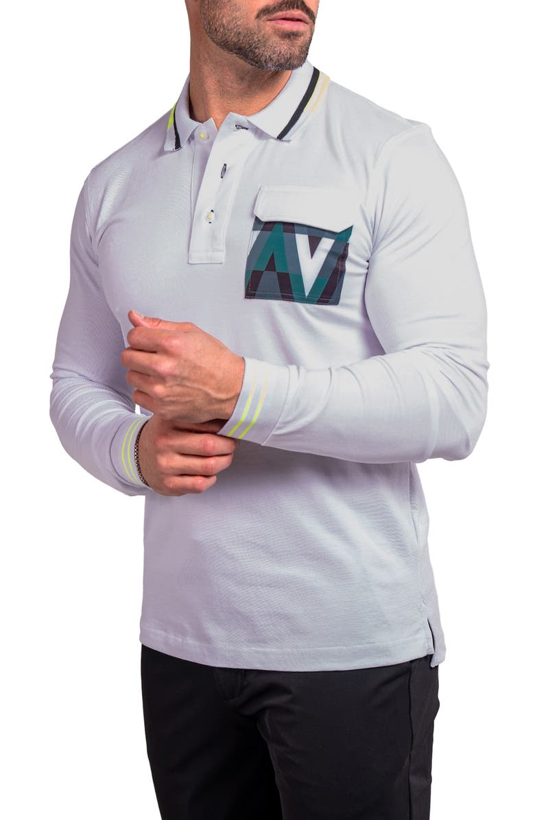 Maceoo Ascension 0082 Tipped Long Sleeve Polo, Alternate, color, White