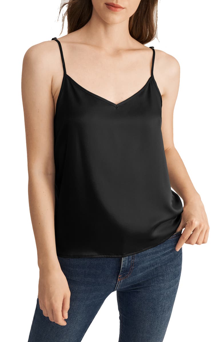 Lilysilk V Neckline Silk Camisole with Spaghetti Straps, Main, color, Black